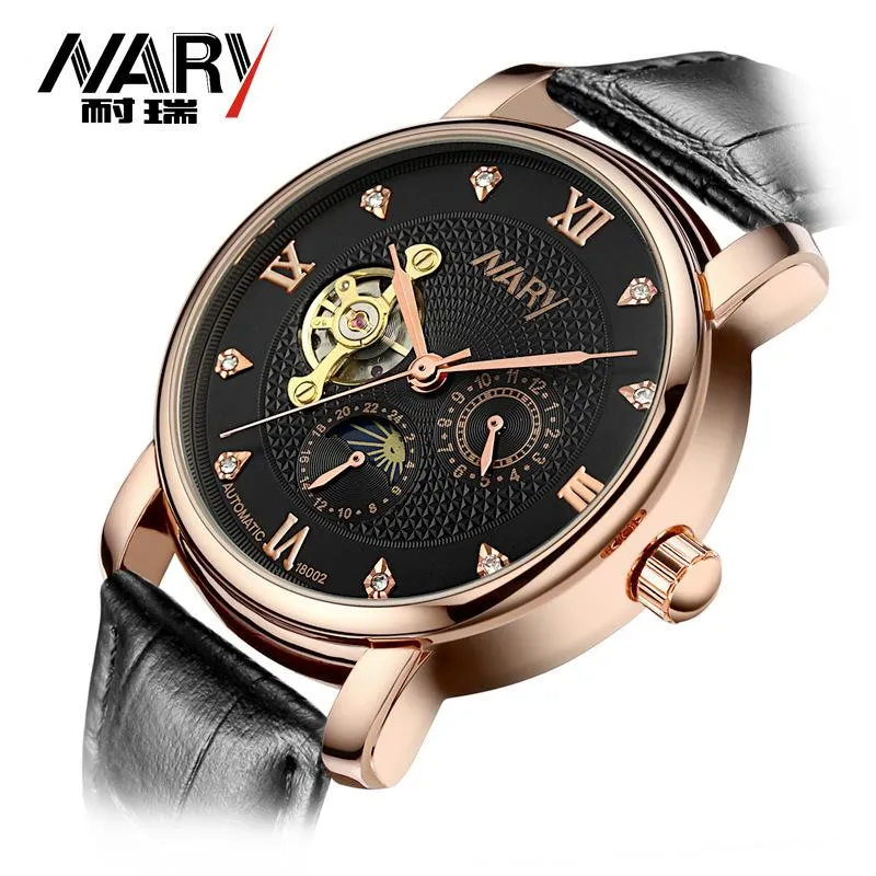 男性の完全な自動機械時計ビジネスファッションホローサンムーンスターウォータープルーフリロジェパラミュージャートレンド製品腕時計
