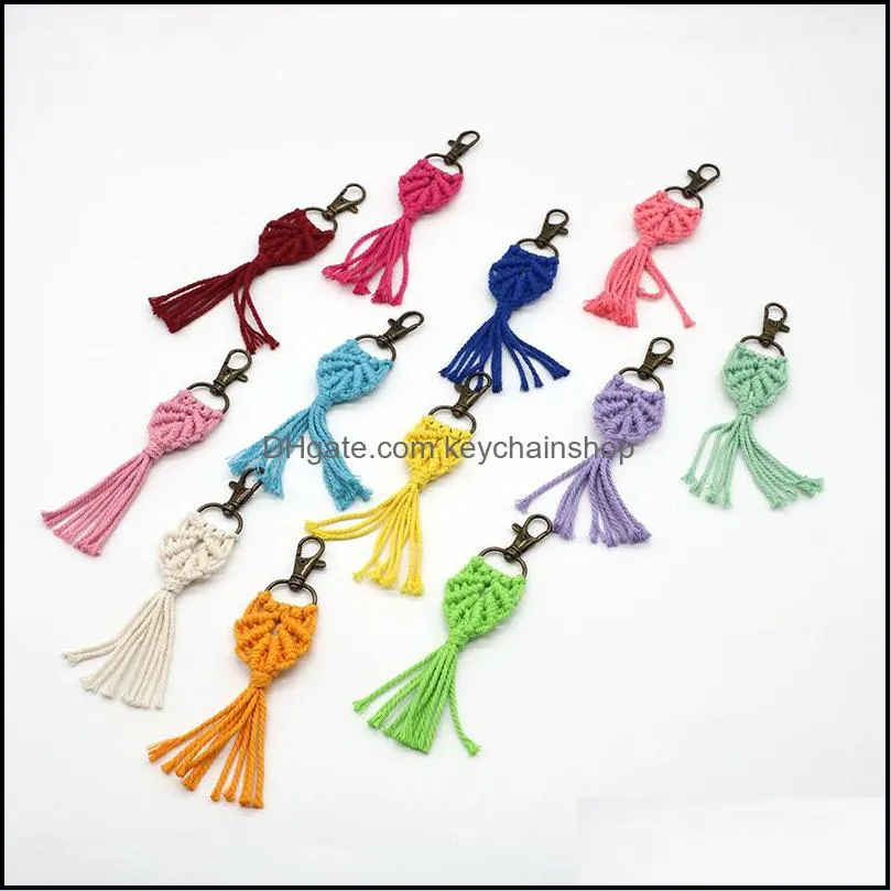 Tassel Macrame Keychains Boho Handmade key Holder Bag Car Hanging Jewelry Gifts Cotton Rope Woven Keychain