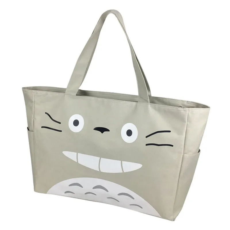 Söt totoro stor storlek skolbok canva förpackningspåse grå gröna studen handväskor, behållare mor reser shopping väskor 50x14x38cm