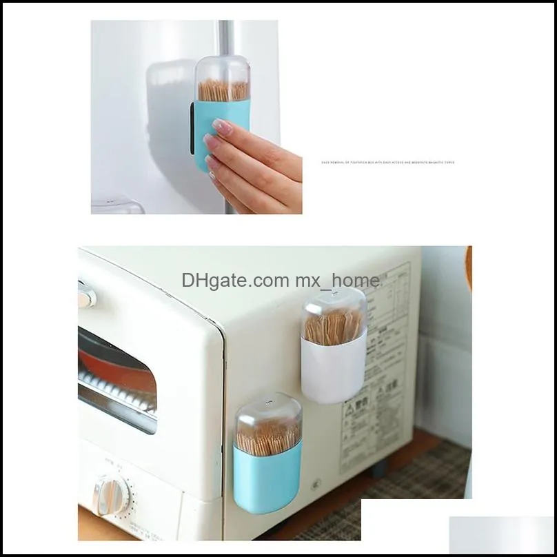 Wall Mount Toothpick Storage Box Case with Lid Magnetic Toothpick Holder Plastic Container Space Saving Toothpick Dispenser Organizer