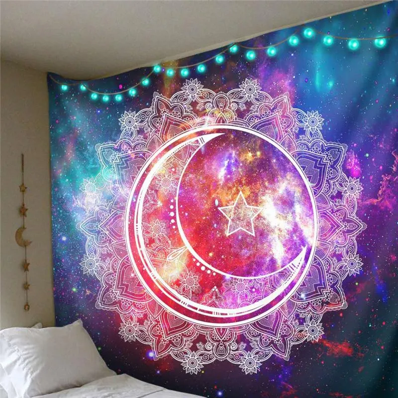 Arazzi Starry Star Moon Tapestry Wall Hanging Hippie Tappeto Copriletto sottile Sfondo Decor Mandala