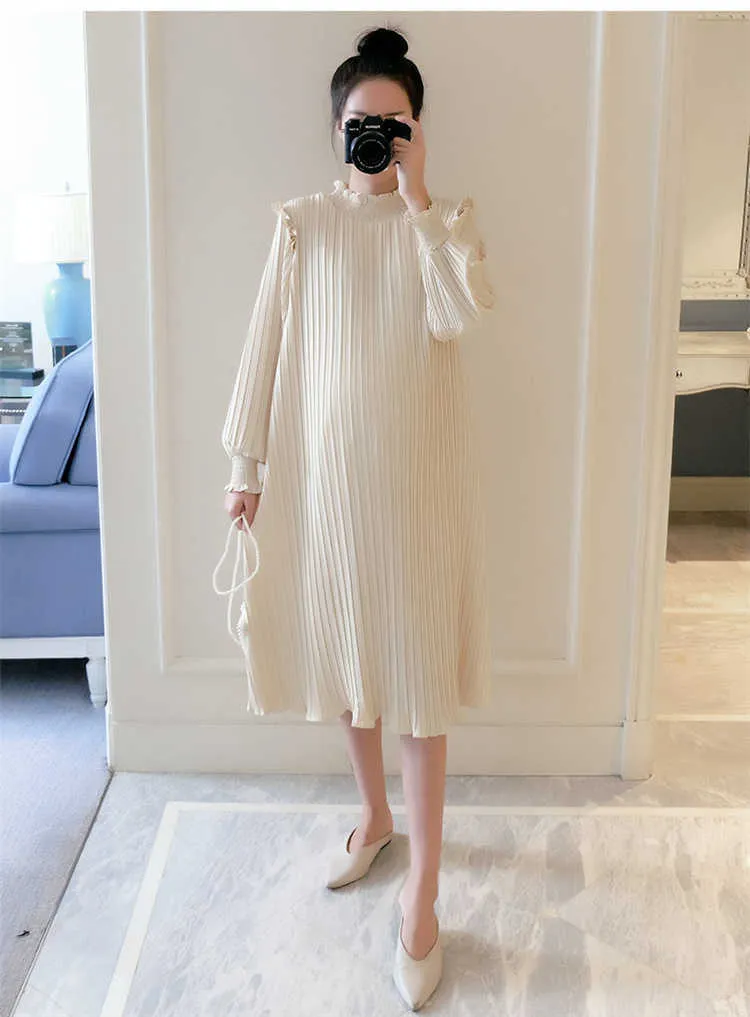 New Spring Maternity Dresses Fashion Chiffon Pleated Long Pregnancy Dress 2020 Casual Loose Maternity Clothes For Pregnant Women (1)