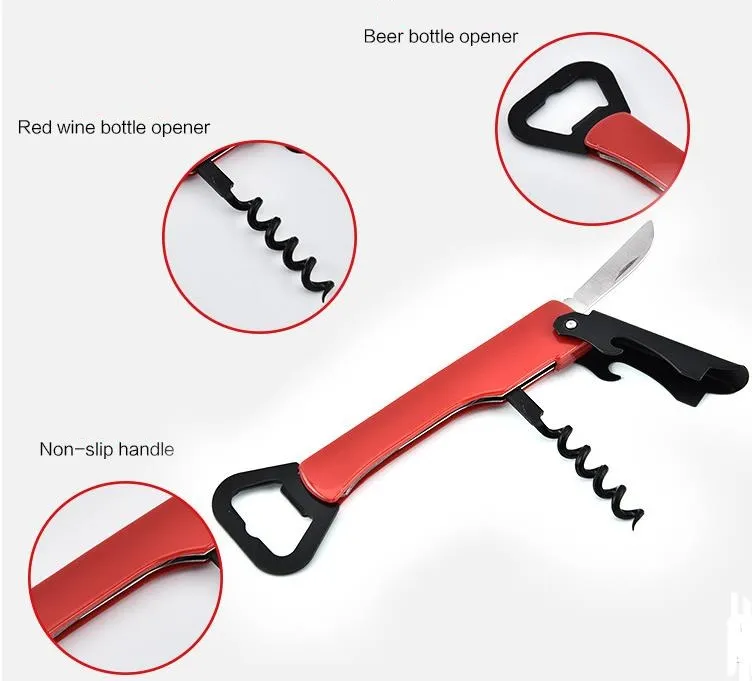 4 In 1 Multifunction Bottle Opener Non-slip Double Head Red Wine Openers Knife Pull Tap-Double Hinged Corkscrew Kitchen Bar Tool SN5980