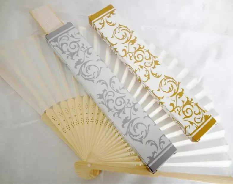 Zijde vouwen hand fan doos in elegante geschenkdoos bruiloft geschenken beige zwart roze huwelijk verjaardagsfeestje (verkoop fan doos) # 363