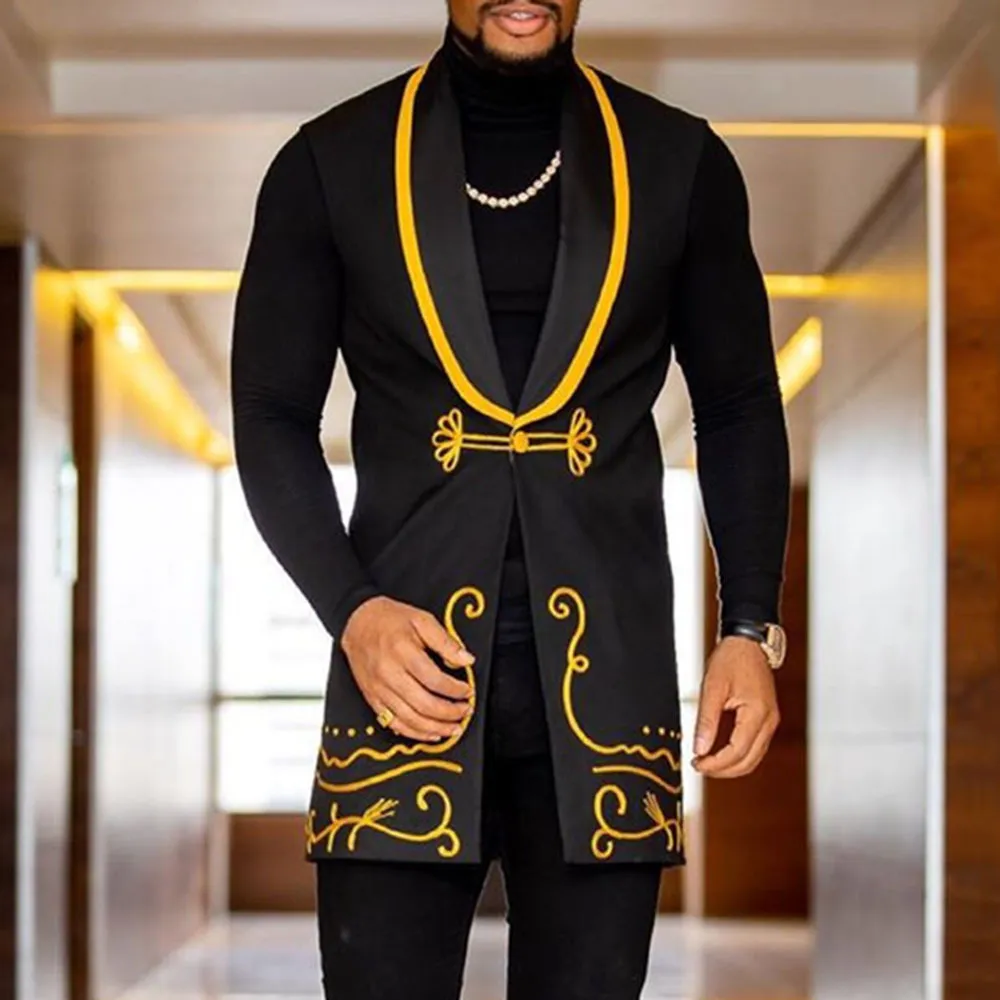 Dashiki Africa Mens Slim Fit Vest With Print Design Long Sleeveless Black Waistcoat And Trousers For Ethnic Traditional Tribal Gilet Wedding And Gentlemen Bazin Camisa 210524 From Lu006 21.82 DHgate.C...