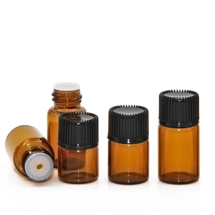 1 ml 2 ml 3 ml Mini Amber Cam Uçucu Yağ Şişesi Siyah Kap 1cc 2cc 3cc Kahverengi Örnek Flakon Küçük Parfüm Şişesi Seyahat