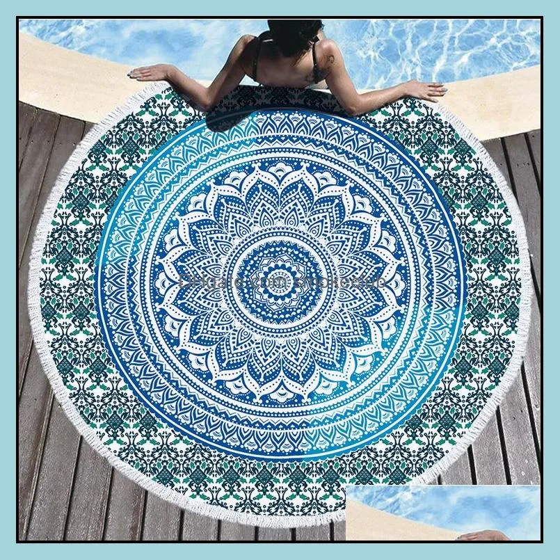 150cm Microfiber Round Beach Towel Thick Soft Super Absorbent Tassel Towels Summer Pattern Beach Bath Towels Tapestry 34 Designs