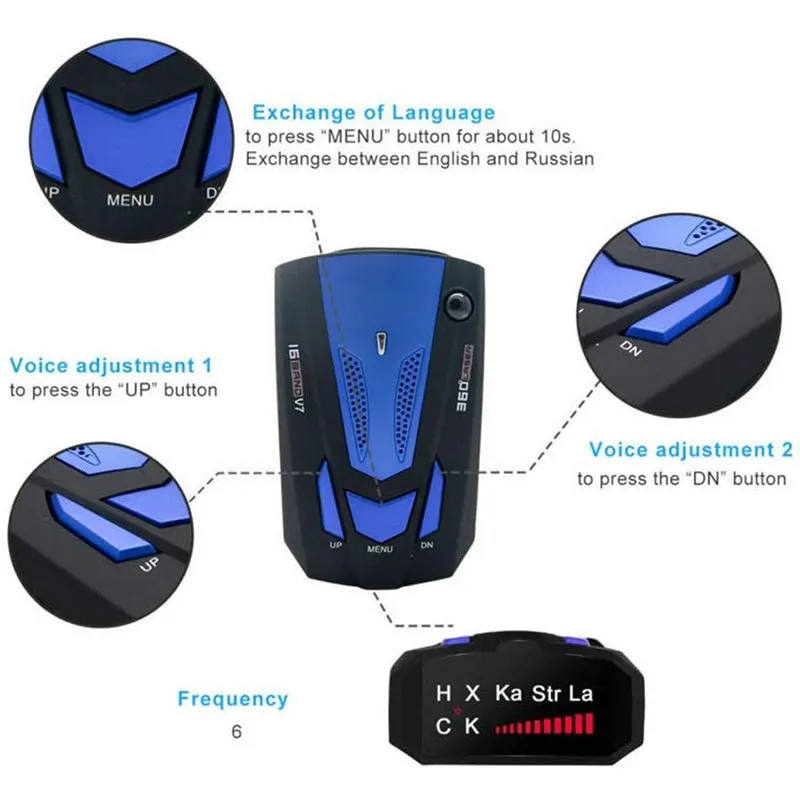 V7 16 полоса 360 градусов GPS Detectors Светодиодный дисплей Demplion Detector Detector Speed Voice с Russia English262O6509062