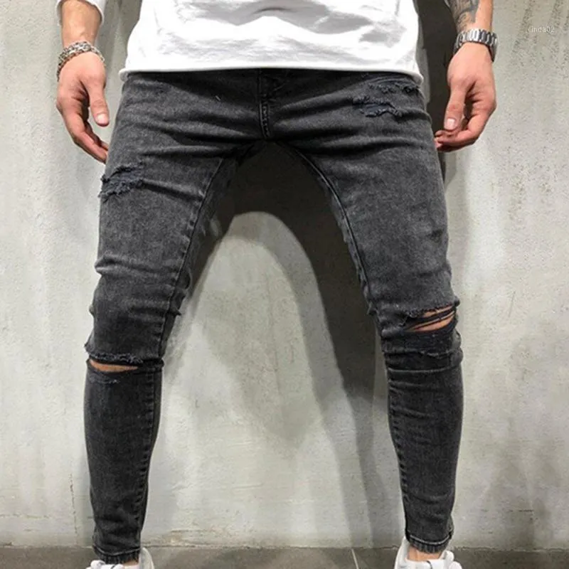 Yuzibao Casual Mannen Ripped Skinny Jeans Stretch Vernietigd Rommelige Slanke Fit Denim Broek met gat potlood broek broeken kleding1