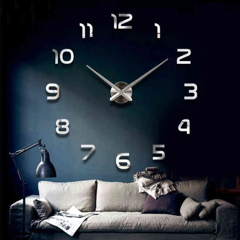 Fashion 3D big size wall clock mirror sticker DIY brief living room decor meetting room wall clock H1230