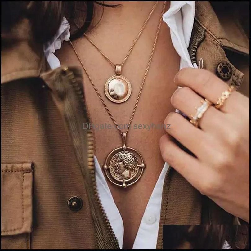 Collier Chain Necklace Multilayer Moon Stainless Steel Disc Gold Pendant Necklace For Women New Trend Female Jewelry Collar