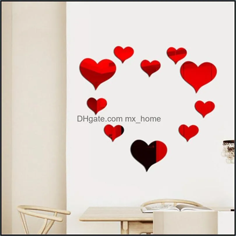 Window Stickers 10pcs/set Durable Love Heart Wall Sticker Mirror Mural 3d Decal Simple Decorative Removable Paster Home Decoration 25#