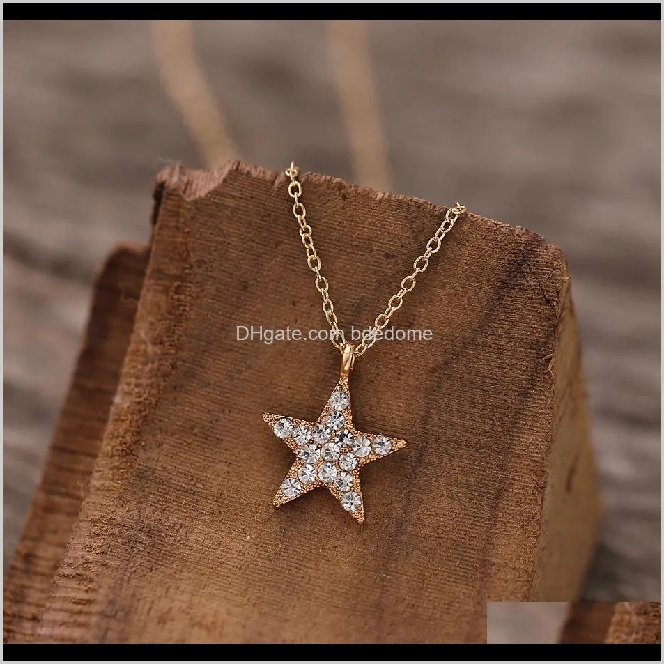 pendant necklace sun star moon shape pendant crystal setting metal chain gold color plated women girls party gift