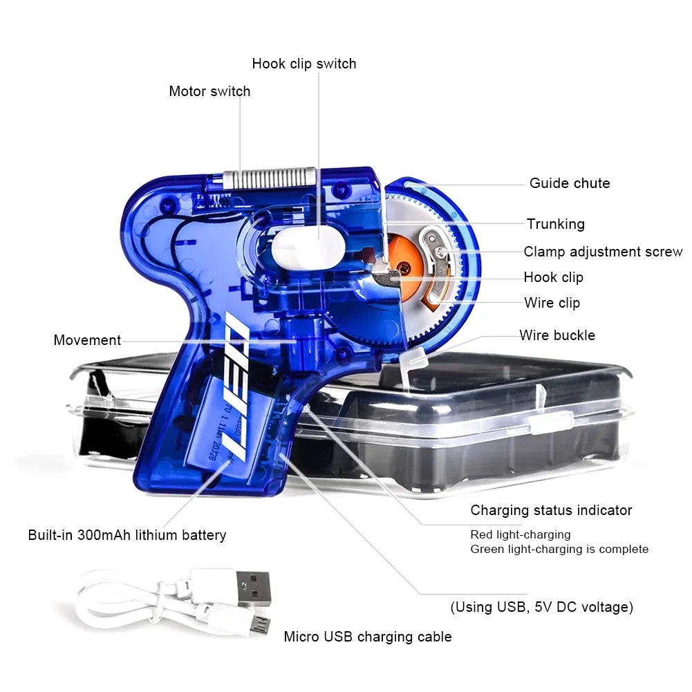 Elektrisk Fiske Knot Tying Verktyg Hooking Device Automatisk FiskeHook Tier FishaCcessories Fisklinje med laddningsaccessories USB-kabel