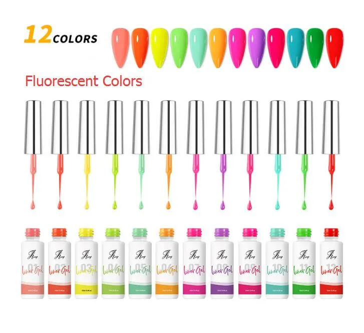 Kit di gel per unghie con vernice fluorescente di fabbrica 12 colori Kit di smalto per unghie con gel UV per pittura facile e duratura a lunga durata