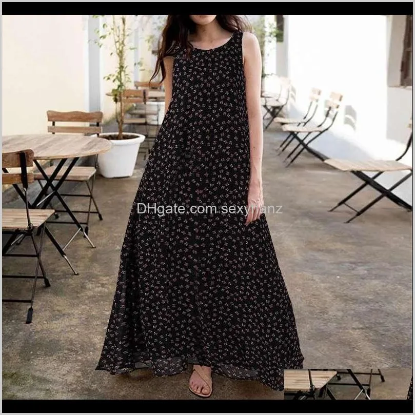 zanzea summer sleeveless dress bohemian women sundress casual loose floral print long maxi vestidos female holiday beach robe