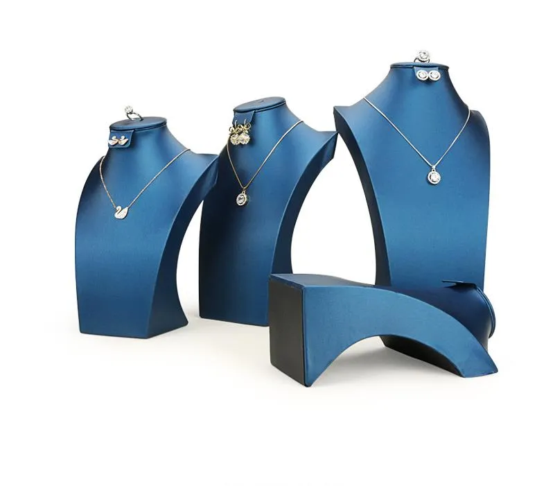 Packaging Drop Delivery 2021 Blue Pu Leather Jewellery Set Display Stand Jewelry Ring Earring Necklace Bust Neck Form For Boutique Window