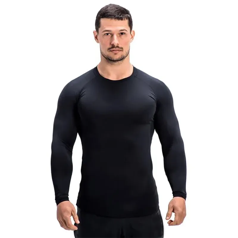 Compression noire Hauts t-shirt en plein air T-shirt Hommes Bodybuilding à manches longues Sportswear Fitness T-shirt serré Hommes Gym Vêtements 210421