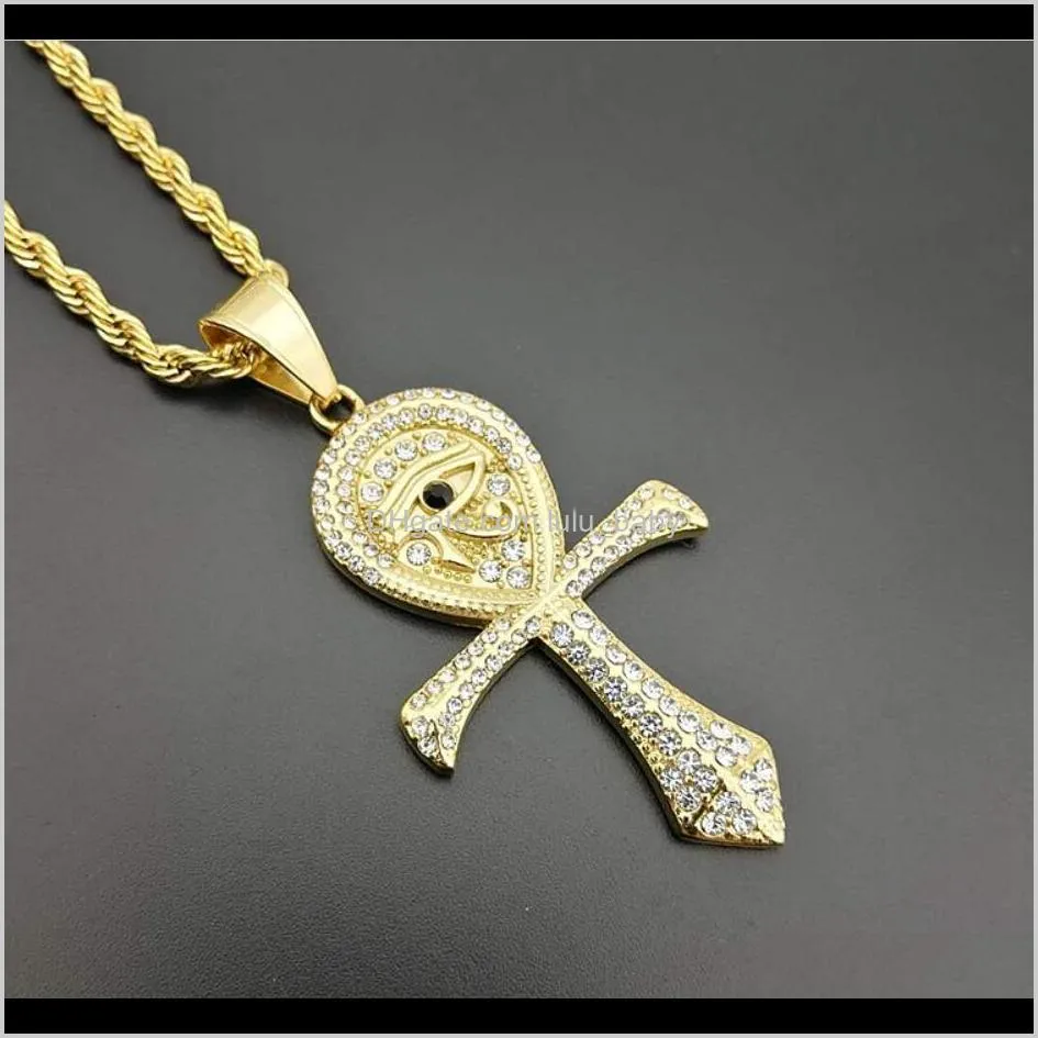 2018 stainless steel men hip hop eye of horus pendant necklaces fashion vintage ankh cross necklace mens hiphop jewelry gifts