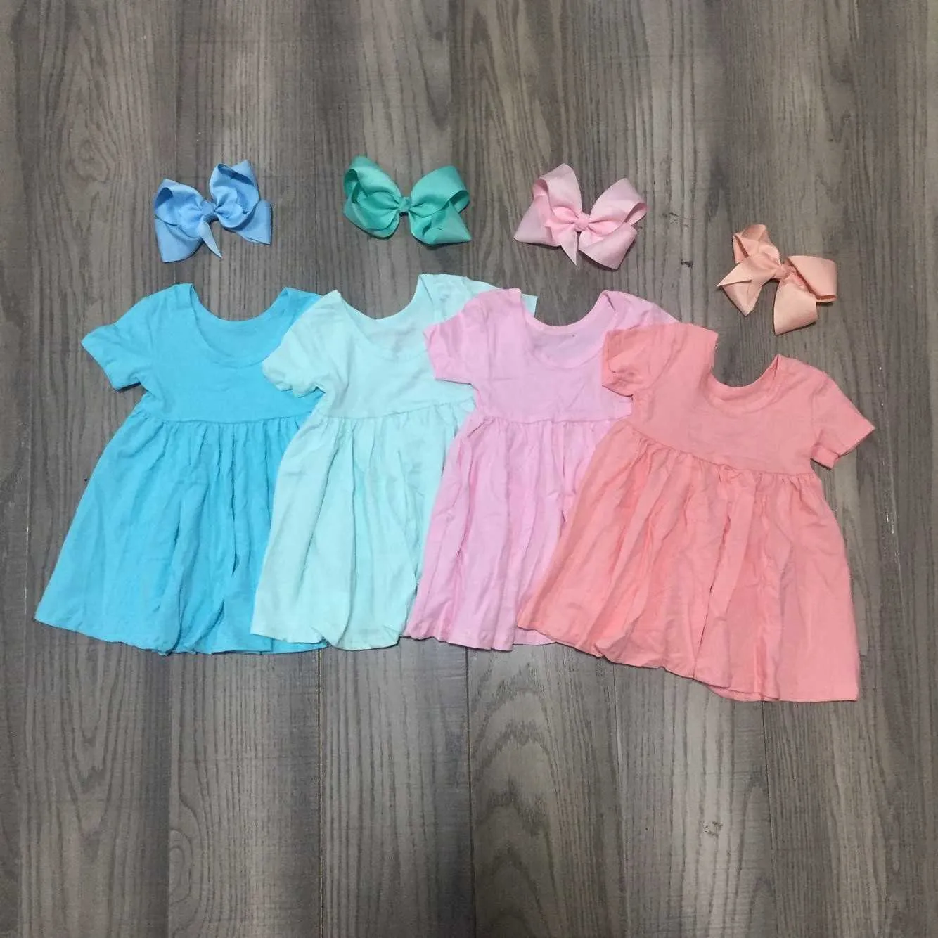Offre spéciale Girlymax – vêtements d'été pour bébés filles, en soie de lait, manches courtes, couleur unie, longueur aux genoux, Q0716