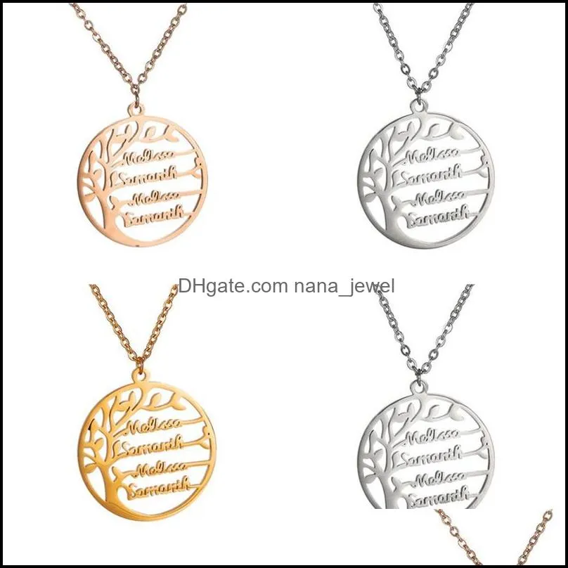 Statement Family Tree Charm Necklace For Women Customized Name Pendant Gold Color Stainless Steel Jewelry Men Christmas Gift 52 N2