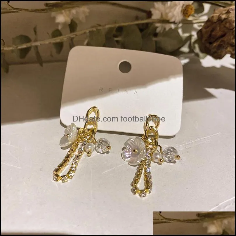 Dangle Chandelier Shell Petite Fleur Boucles D'oreilles Pour Femmes Élégant Style Français Boucle D'oreille Coréenne Design De Mode Bijoux Drop Livraison 2021 Ftzn