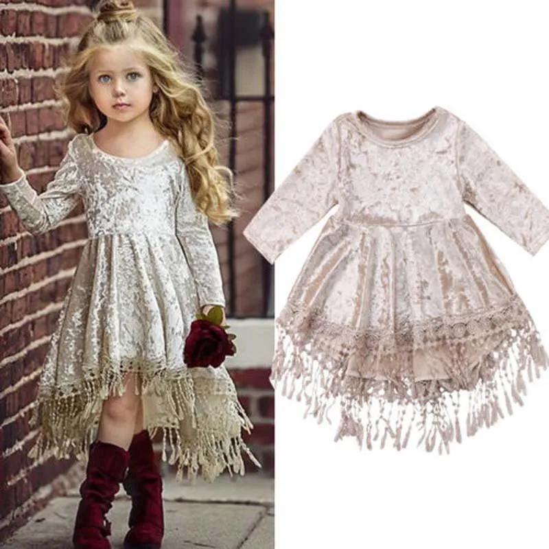 Sukienki dziewczęce Lioraitiin 0-5Years Fashion Flower Baby Girl Velvet Princess Party Korowód druhna ślubna O-Neck