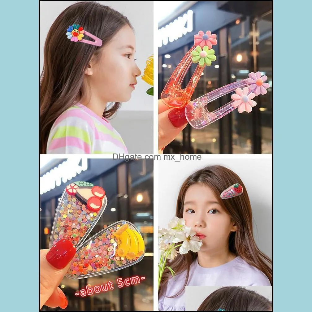 Hair Accessories 2021 Est 1Set Girl Cute Cartoon  Fruit Flower Clips Barrettes Children Colors Acrylic Hairpins Kid