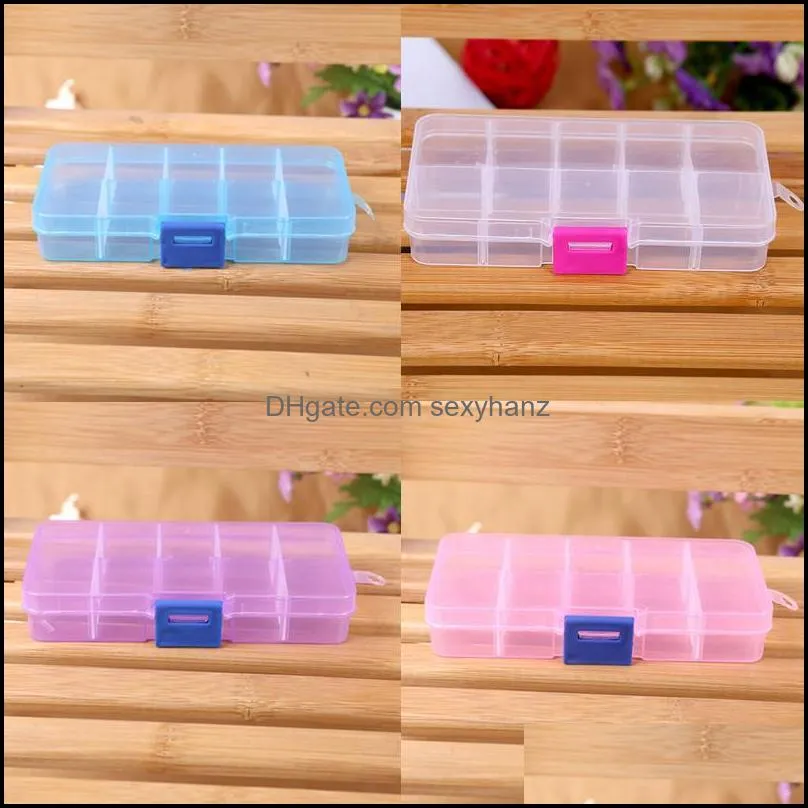 Jewelry Pouches, Bags 5 Colored Box Display Adjustable 10 Cells Compartment Plastic Storage Tool Container Beads Case DIY