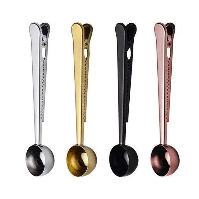 200pcs 20ml 17.5cm Stainless Steel Ground Tea Coffee Spoon Measuring Ice Cream Scoop Spoons With Bag Seal Sealing Clip Kitchen Tool