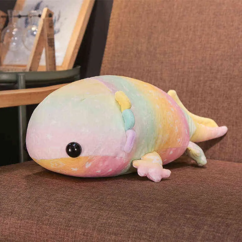 37-58cm Cartoon Colorful Salamander Plush Toys Stuffed Soft Baby Lovely Fish Pillow Kawaii Lifelike Doll for Kids Children Gifts Y211119