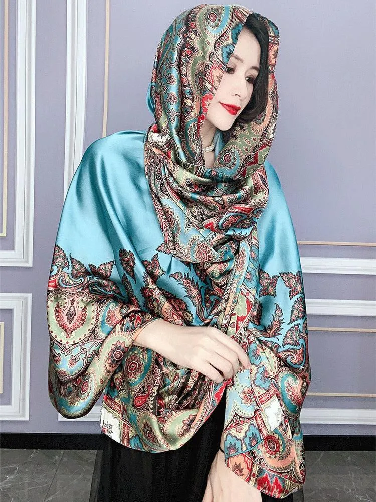 Lenços Primavera Silk Lenço Mulheres Vintage Paisley Imprimir Shawls Wraps Foulard Designer Long Bandana Feminino Luxo Cabeça Hijab 180cm