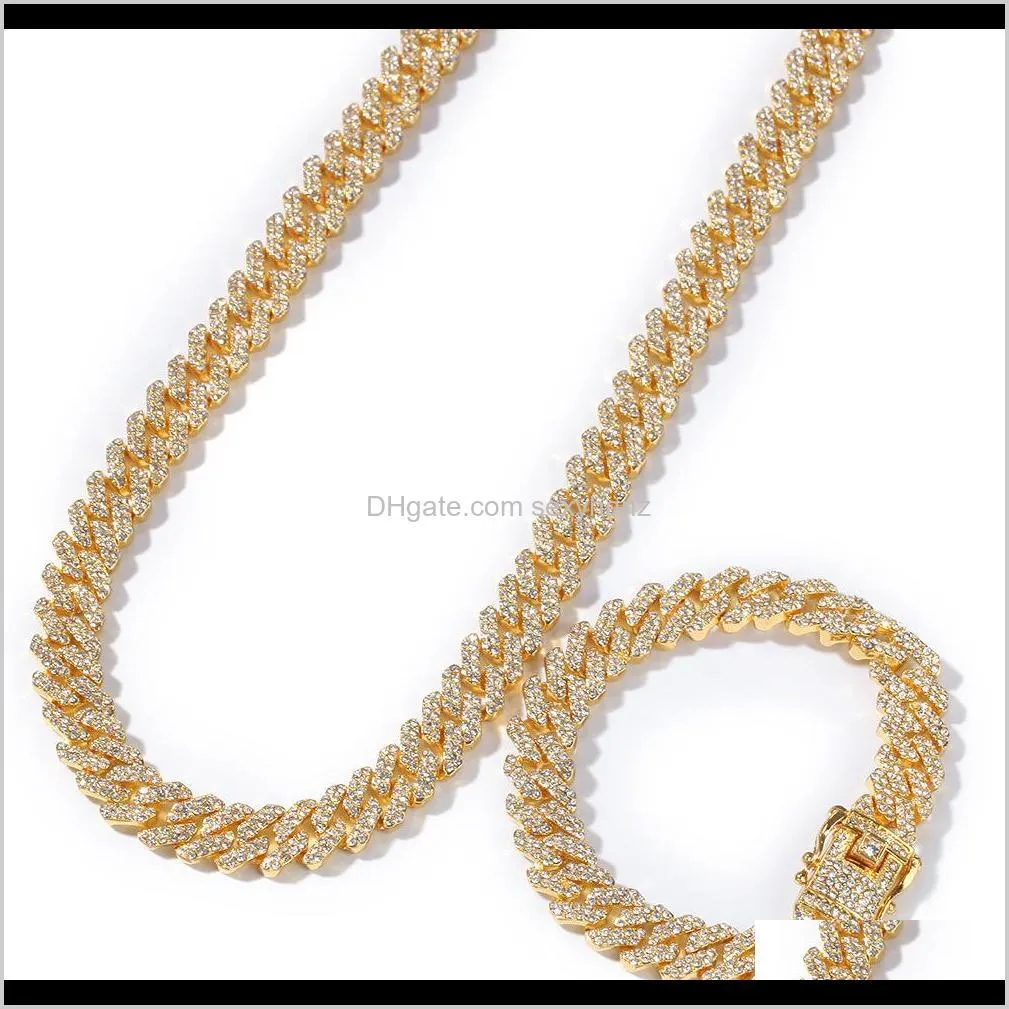 12mm hip hop full rhinestone paved bling iced out geometric rhombus link chain necklace for men rapper jewelry