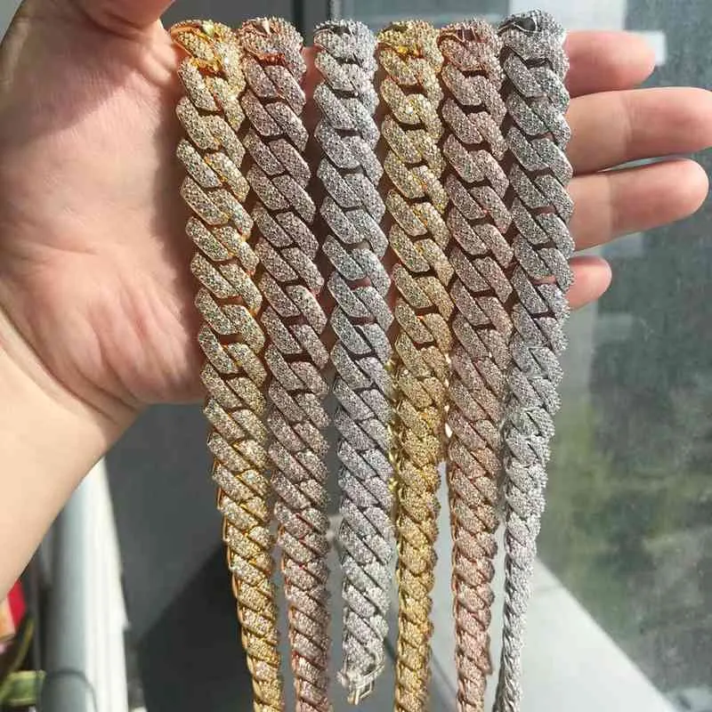 14mm guldkedjedesign för män isade ut fyrkantiga kubanska länk Mens Chains313w