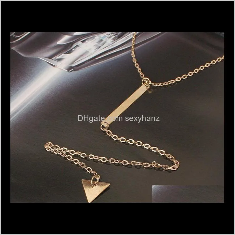 simple metal strip with geometric triangle tassel necklace golden short pendant necklaces women collarbone choker twist chain women