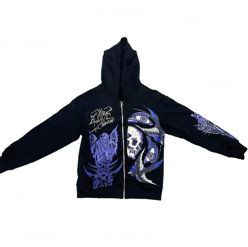 Mens skull zip up hoodies top