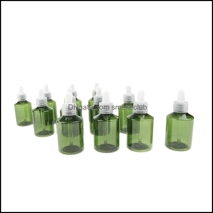 Lot of 12 Pieces Green Plastic Transparent Refillable Empty Dropper Bottle Makeup Perfume Essential Oils Container Vials 50ml