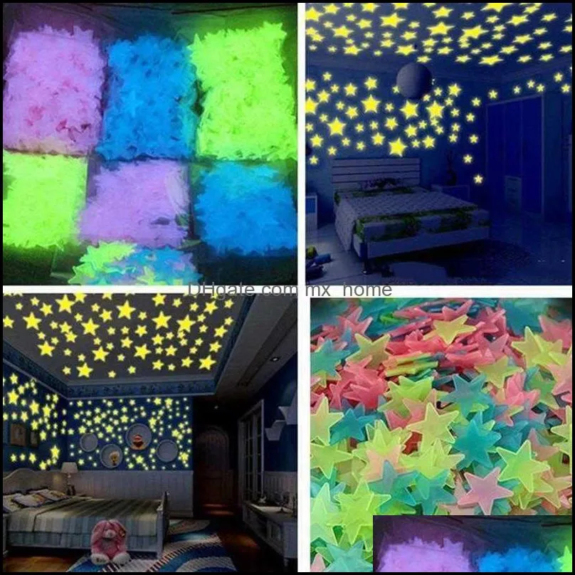 Wall Stickers home decoration 100 pcs diy 3D Stars Glow In The Dark Luminous Fluorescent For Kids Baby room ceiling LBAZ