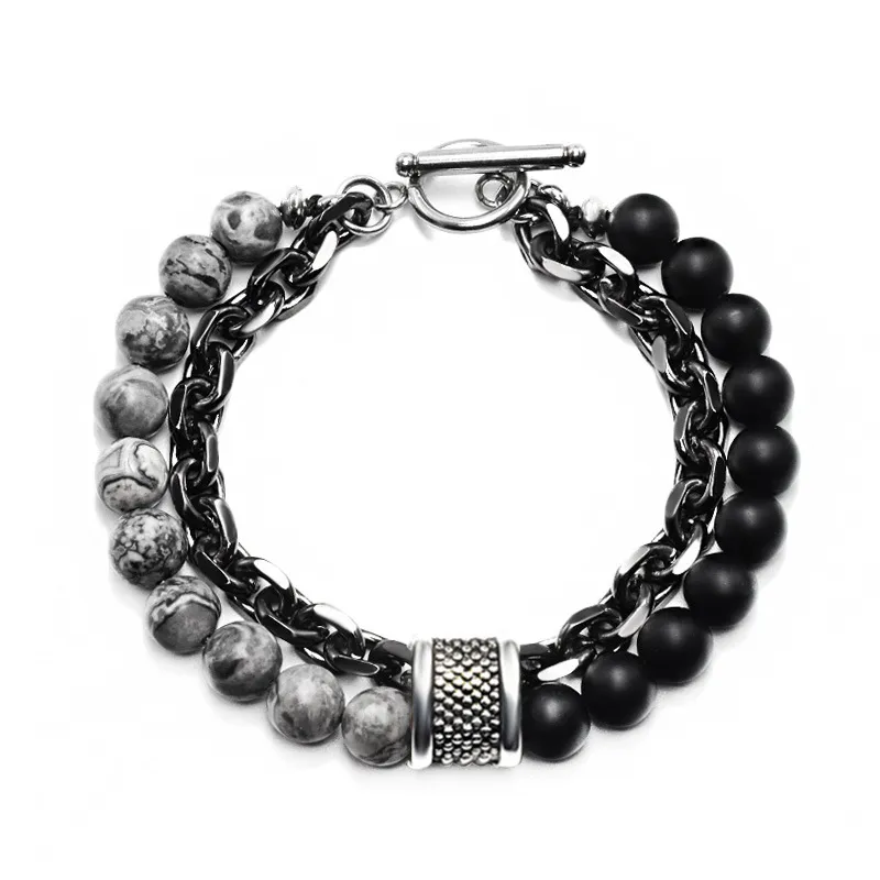 21 CM Hommes Oeil De Tigre Pierre Perlé Bracelets En Métal Gunmetal Lien Chaîne Yoga Sport Bracelet Mâle Bijoux