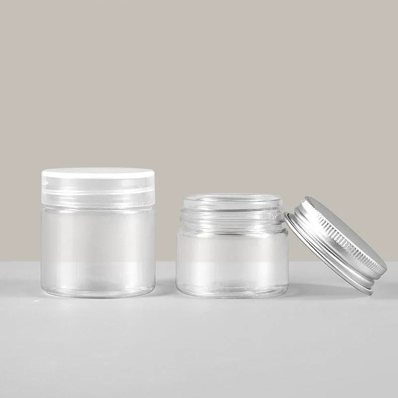 20 ml 30 ml Pet plastic potten ronde clear lekvrije cosmetische container potten met aluminium deksels voor reizen make-up crème lotion nagels poeder edelstenen kralen sieraden