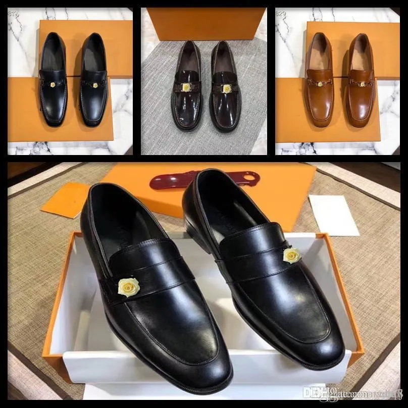 A1 Nuovo marchio Uomini di lusso Scarpe formali Scivolano su una pelle puntata in pelle di punta scarpe Oxford per scarpe da uomo firmate per uomini Business