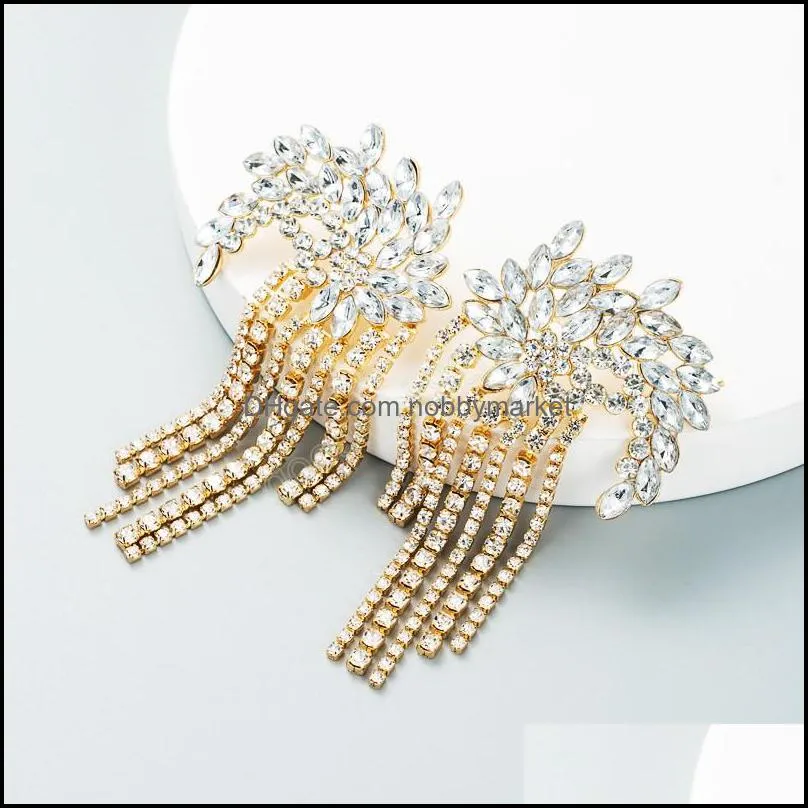 Luxury Hanging Crystal Tassel Earrings High Quality Rhinestone Beaded Long Chain Drop Earrings Bridal Wedding Jewelry