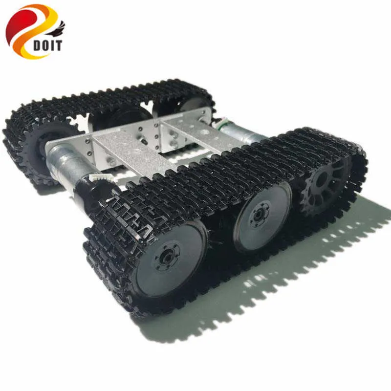 Arduino DIY RCロボット玩具のためのデュアルDC 9Vモーターが付いている小型TP100シルバーロボットタンクシャーシトラッキングカー部品Q0726