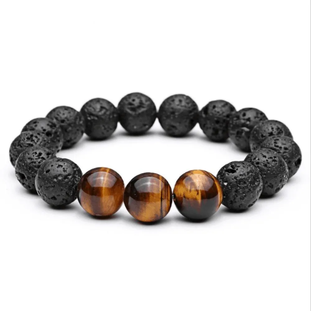 Męska Moda Czarna Bransoletka Kamień Naturalny Kamień Wulkaniczny Kamień Zroszony Tiger Eye Stone Decorative Bransoletka