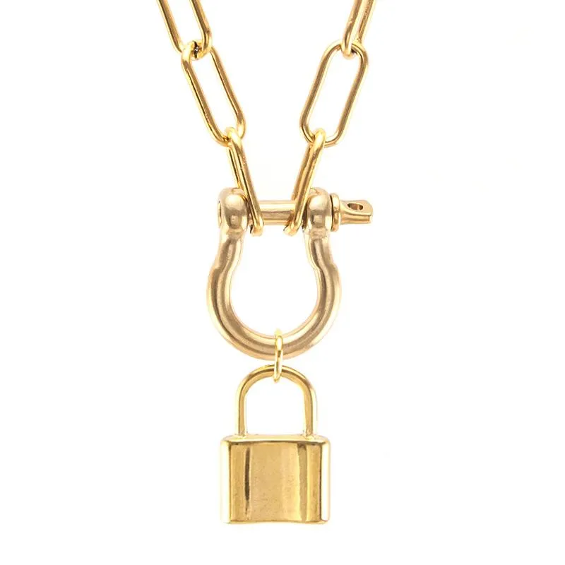 Pendant Necklaces Lucky PadLock Coin Necklace For Women Stainless Steel Handmade U-shaped Hook Heavy Chain Hip Hop Thick Party Jewelry