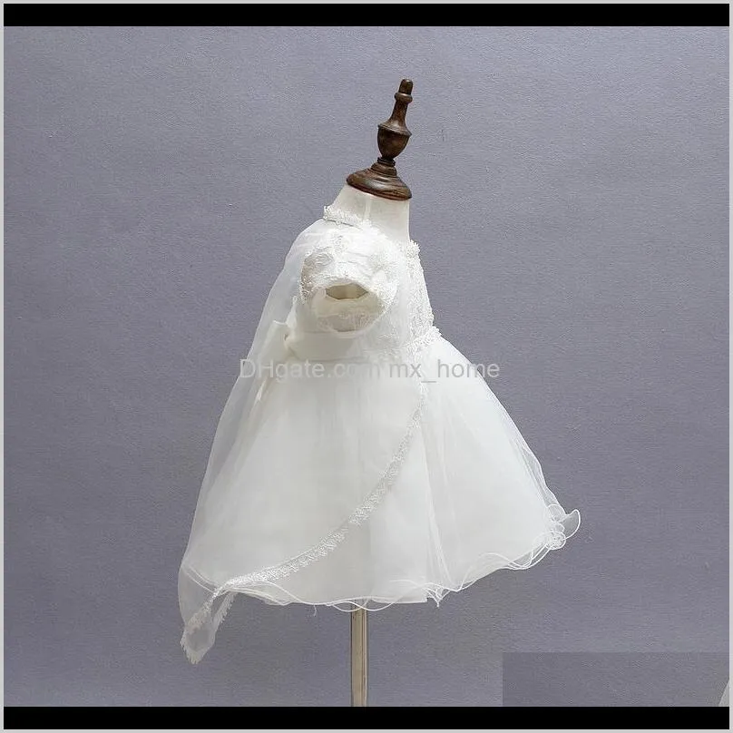newborn girl christening gown princess dress set 0-18m hollow solid back zipper lace transparent cardigan white beaded hat