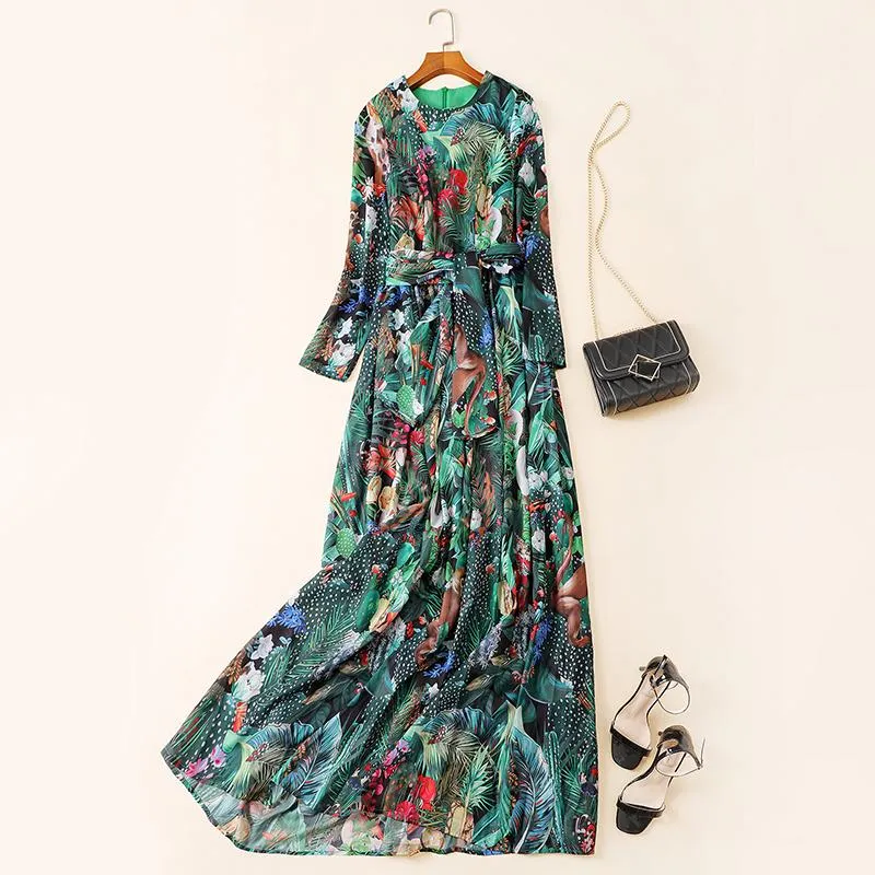 Casual Dresses 2021 Spring Women's High Quality 65% ​​Silk Maxi Dress Fashion Long Sleeves Elegant Bohemian B404