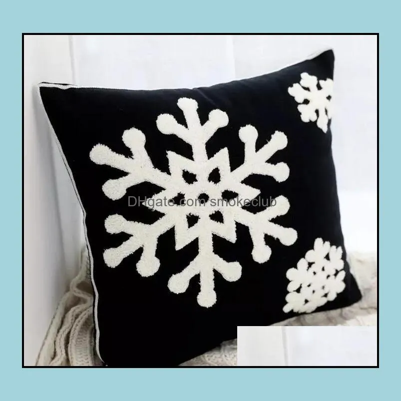 NEW 45*45cm Pillow Case Square Christmas Car Sofa Cushion Cover 3D Snowflake Towel Embroidery Xmas Home Decoration