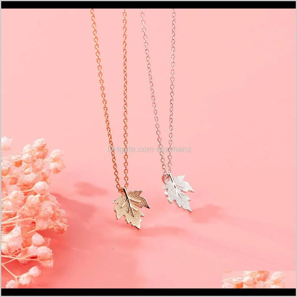 pendants nature style aesthetic temperament maple leaf necklace mori female 925 silver clavicle chain valentine`s day gift