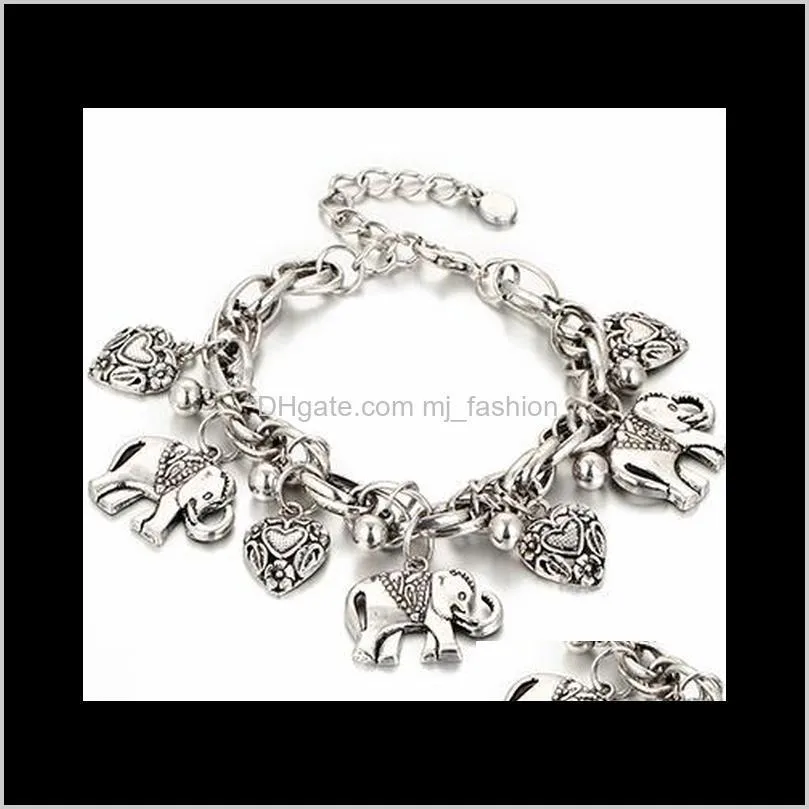 vintage elephant bracelet chainbone chain peach heart bracelet alloy anklet bohemian foot bracelet ps0692